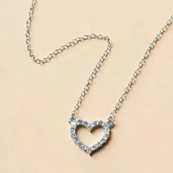 Rhinestone Heart Charm Necklace For Women Accessories Silver Jewelry Par… - Picture 3 of 3